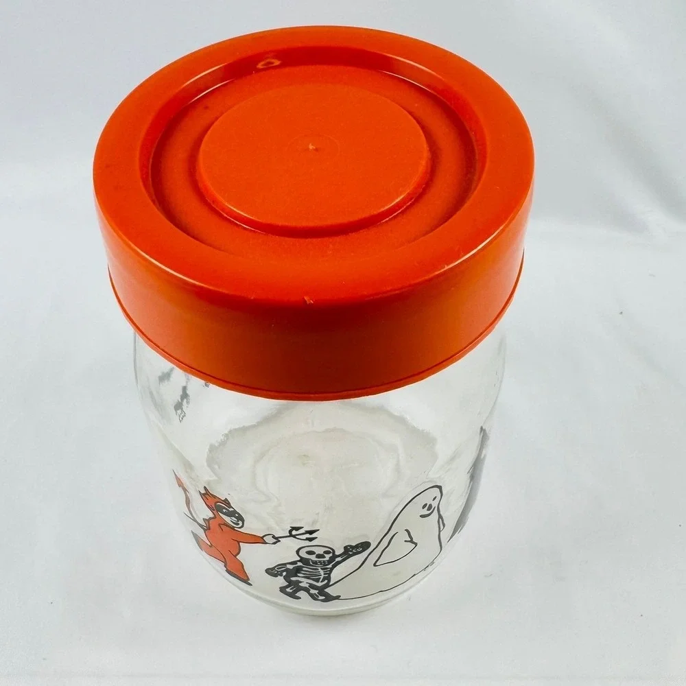 Vintage Carlton Glass Halloween 1L Canister Jar Orange Lid Kids Costumes USA